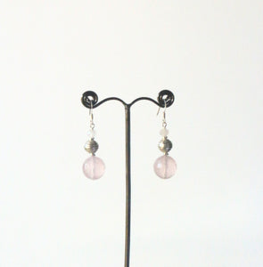 Pink Earrings with Rose Quartz and Sterling Silver