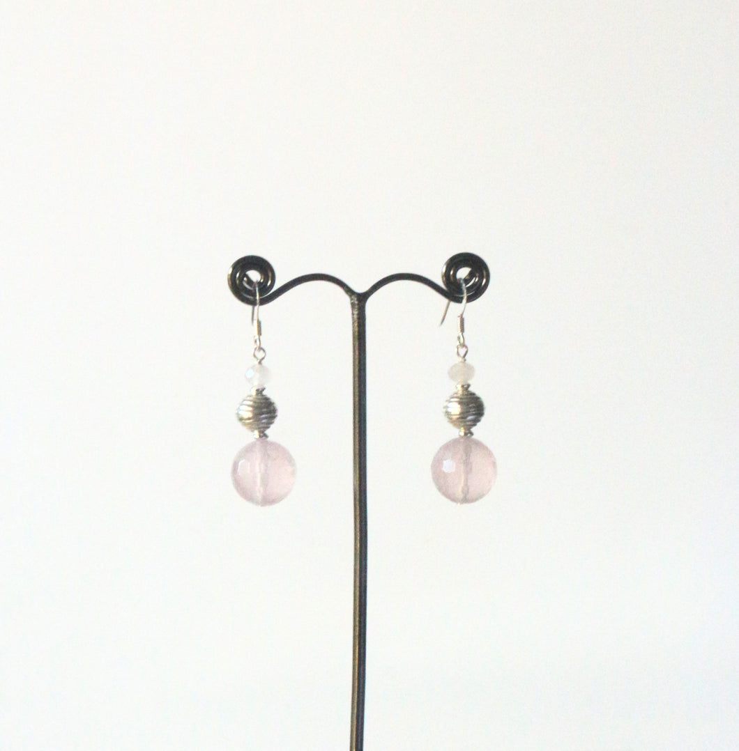 Pink Earrings with Rose Quartz and Sterling Silver