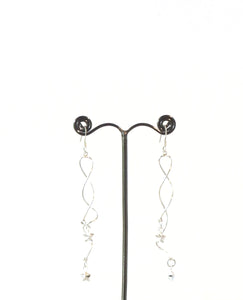 Sterling Silver Long Twisted Earrings with Stars Charms