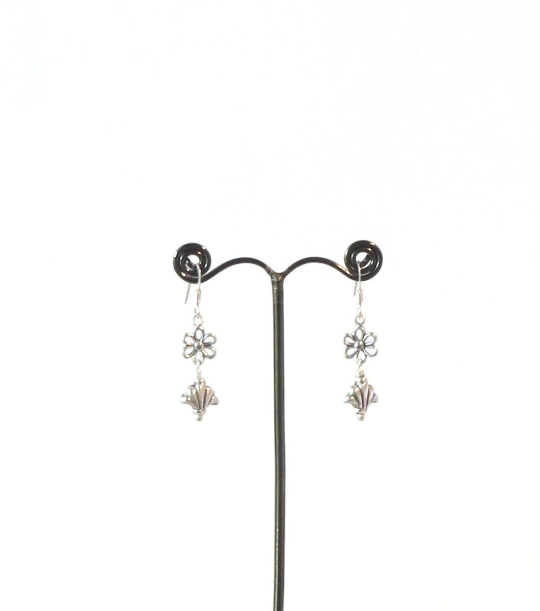 Sterling Silver Flower and Shell Earrings